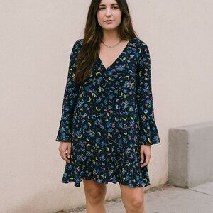 ESSENTIEL Antwerp Silk Ruffle Goose Fax‎ Pattern Mini Dress Grey Size 8 (40 EU)